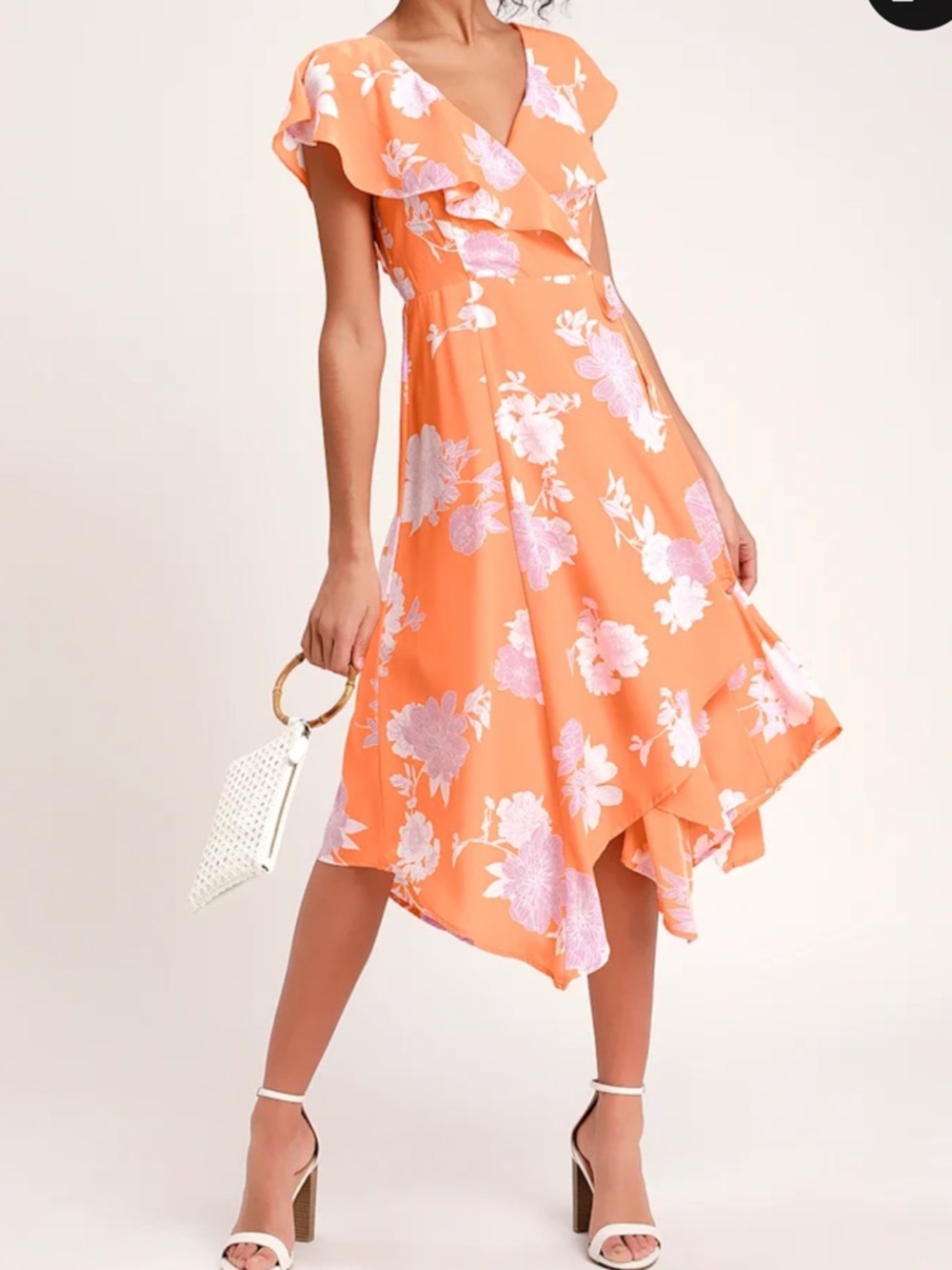 Lulu's Size XL Garden of Joy Floral Ruffled Wrap Dress w/Asymmetrical Hem NWT